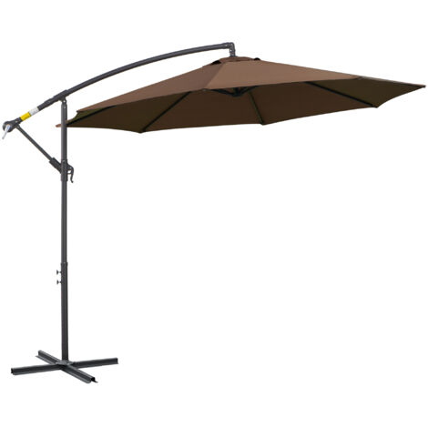 Parasol déporté 3 × 2,5 m — structure en acier et toile marron — avec manivelle (1/4)