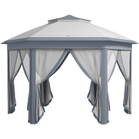 Tente pliable à quatre côtés (4×4 m, forme hexagonale, toit double couche et 6 pans de bâche) — idéale pour les fêtes de jardin (1/4)