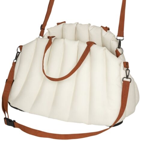 Sac de transport pour chiens de moins de 5 kg, avec 2 sangles d’épaule, en tissu oxford, matelas intégré et laisse, couleur crème. (1/5)