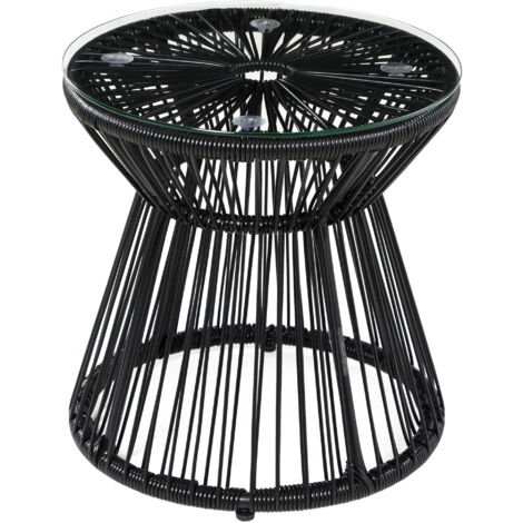 Table basse ronde ajourée avec plateau en verre — idéale pour balcon et jardin (1/4)