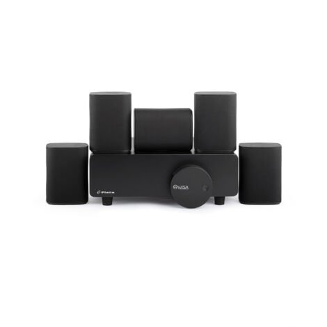 Système de cinéma maison sans fil 5.1 compact « Milan » — enceintes surround avec technologie WISA à faible latence, adapté aux petits salons et contrôlable via application.