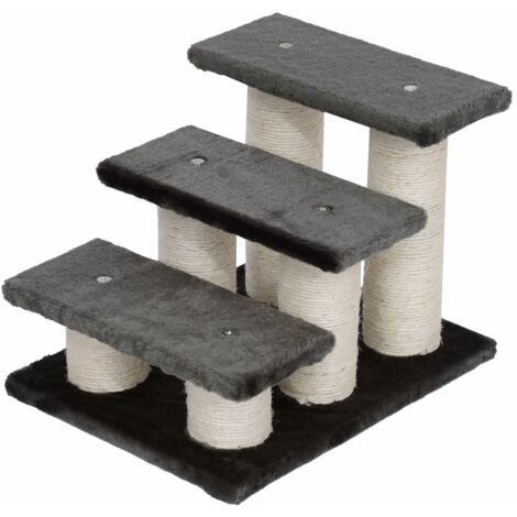 Escalier pour animaux (chats et chiens), 3 marches, matériau pelucheux, gris foncé, 45 x 35 x 34 cm, pour monter sur le lit ou le canapé (1/5)