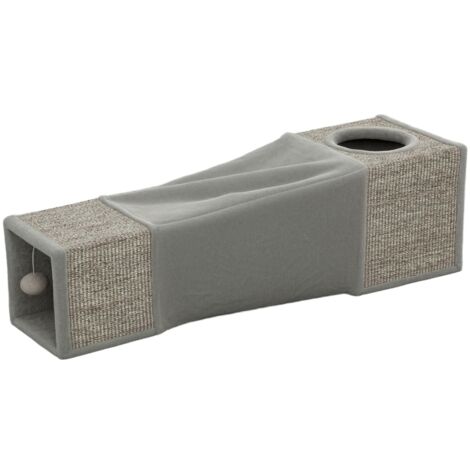 Tunnel pour chats avec balles, tanière pour chats, tunnel pliable en chanvre, conception modulaire, brun et gris (1/5)