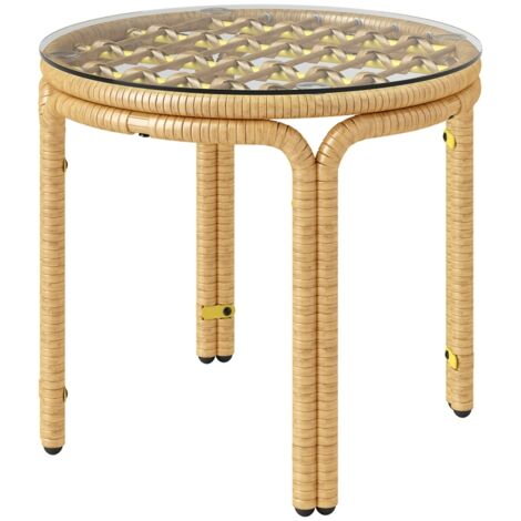 Table basse en polypropylène ronde, diamètre 50 cm — plateau en verre, pour salon et extérieur (1/4)
