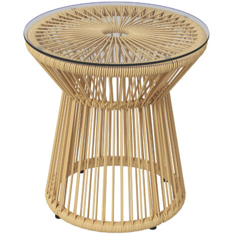 Table en verre rond et en métal beige – design élégant en forme de tambour, adapté à la terrasse (1/4)