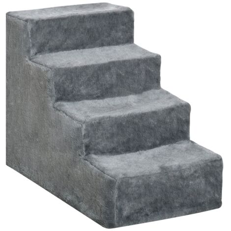 Escalier pour animaux de compagnie à quatre marches, hauteur de 35 cm, adapté aux lits et canapés, pour chiens et chats pesant jusqu’à 5 kg, aspect pelucheux (1/5)
