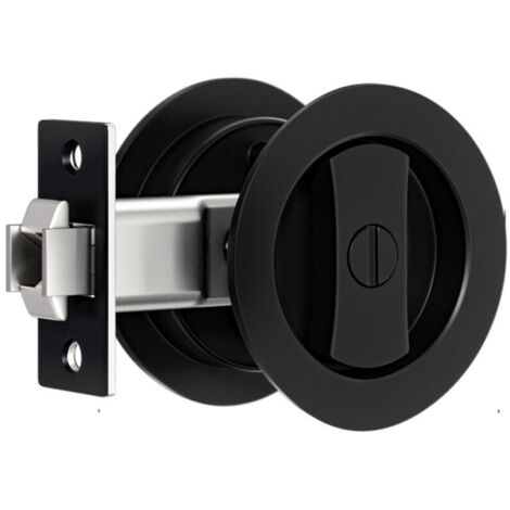 Poignée de porte coulissante ronde sans clé, 65 mm, finition noire mate, serrure discrète pour portes intérieures et extérieures – Compatible avec systèmes de glissière standard (1/5)