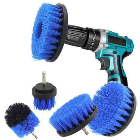 4 pièces Brosse de nettoyage pour perceuse – Idéal pour voiture, carrelage, moquette, baignoire, cuisine et salle de bain – Couleur bleue