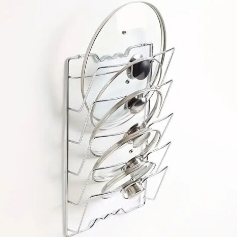 Porte-couverts mural vertical pour couvercles de poêles et casseroles – Support pratique et gain de place pour cuisine française (1/5)