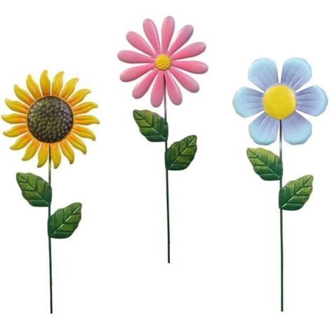 Set de 3 sculptures décoratives en métal en forme de tournesol – Décoration extérieure et intérieure pour jardin, allée ou pelouse – Design coloré et résistant aux intempéries (1/5)