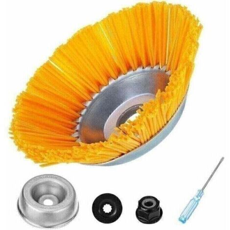 Tete De Coupe Mauvaises Herbes, Brosse Rotative De Désherbage en Nylon, Ronde Tete De Debroussailleuse Brosse avec 4 Accessoires De Montage, Tête Brosse Désherbage pour Débroussailleuse Jardin Rue