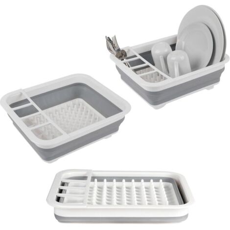 Égouttoir pliable pour vaisselle avec support pour ustensiles de cuisine – Idéal pour maison ou camping, résistant aux déchirures, design compact, pieds antidérapants – Gris graphite (1/5)
