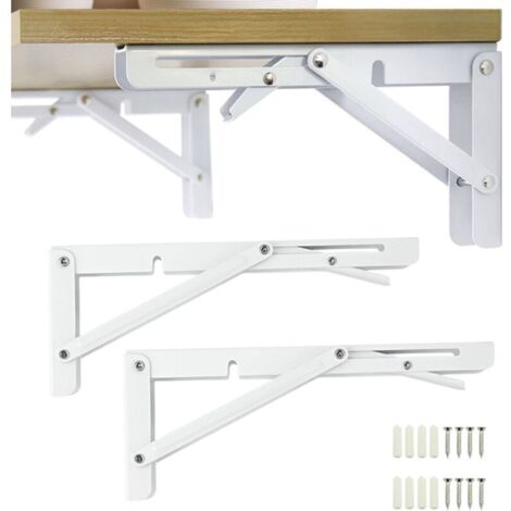 Support de meuble pliable 2 pièces avec charnière auto-bloquante – idéal pour tables, lits et meubles – blanc (1/5)