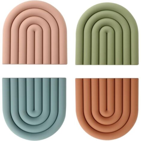 Sous-plat en silicone résistant à la chaleur et antidérapant – Lot de 4 sets colorés pour casserole, tasse, bol et ustensiles de cuisine – Protection anti-rayures et décoration moderne (1/5)