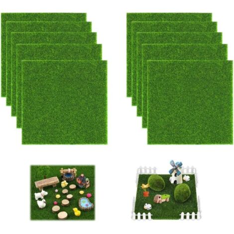 10 pièces de gazon artificiel miniature 15 x 15 cm – Tapis de pelouse décoratif extérieur pour jardin, balcon, terrasse et aménagement paysager (1/5)