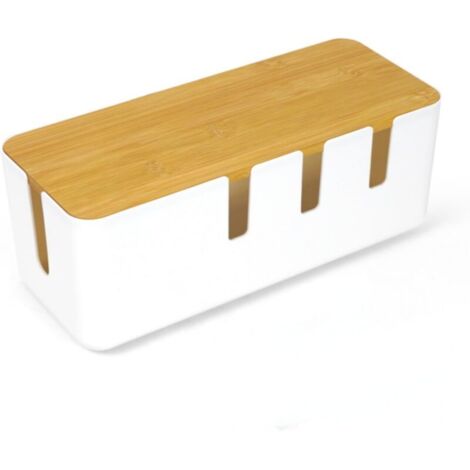 Boîte de gestion de câbles 30 × 12 × 11 cm – Boîte de rangement pour fils et câbles électriques avec couvercle en bambou naturel, boîtier discret et élégant pour cacher les câbles sur bureau, mur ou m (1/5)