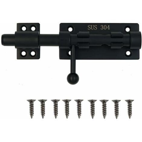 Serrure cylindrique avec trou de serrure, pour porte coulissante, en acier inoxydable 304 renforcé, 160 mm (6 pouces), finition noire (1/4)