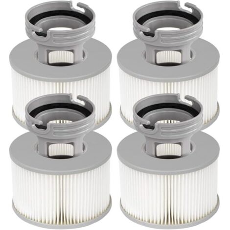 Lot de 4 filtres pour spa gonflable + adaptateur à visser inclus – Compatible avec tous les spas MSPA actuels, remplacement hautement efficace pour pompe à filtre