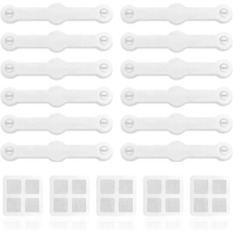 12 pièces attaches pour moustiquaires + 5 pièces autocollants de réparation – Fixation sans perçage ni vis, idéal pour fenêtres, portes et systèmes anti-insectes (1/5)