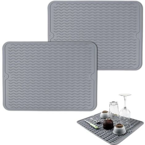 Tapis d’égouttage pour couverts en silicone – Lot de 2, 40 × 30 cm, antidérapant, résistant à l’eau, idéal pour évier et rangement cuisine (gris) (1/5)