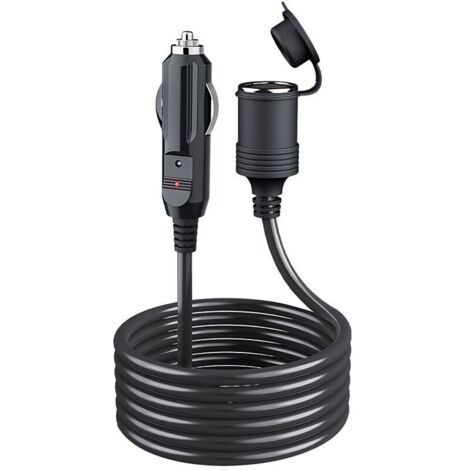 Câble rallonge allume-cigare 5 m pour voiture, camion, moto et bateau – Prise 12 V / 24 V avec fusible 15 A – Compatible avec aspirateur portable, réfrigérateur de voiture et autres accessoires 12V (1/3)