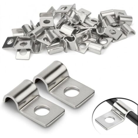 Attache-câble rigide en acier inoxydable, 30 pièces, 6 mm, forme en U avec fixation murale, pour câbles de 5–6 mm, idéal pour installations en hauteur