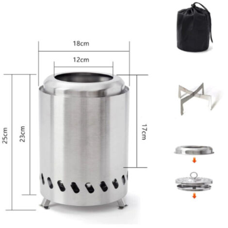 Brûle-parfum extérieur sans fumée 25 x 18 cm – Poêle à feu en acier inoxydable portable pour terrasse, balcon et jardin – Idéal pour soirées barbecue et décoration extérieure (1/4)