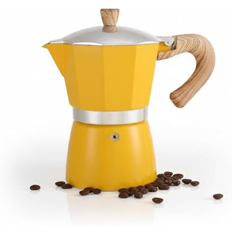 Moka Express 300 ml – Cafetière italienne pour café expresso, compatible avec cuisinière électrique, à gaz et en céramique – Couleur jaune (1/5)