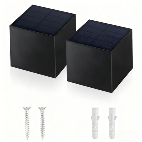 2PC Lampes murales solaires extérieures – Éclairage d’ambiance pour jardin, cour, clôture et allée – Lumière chaude 3000K, design carré moderne, étanche IP65 yun (1/2)