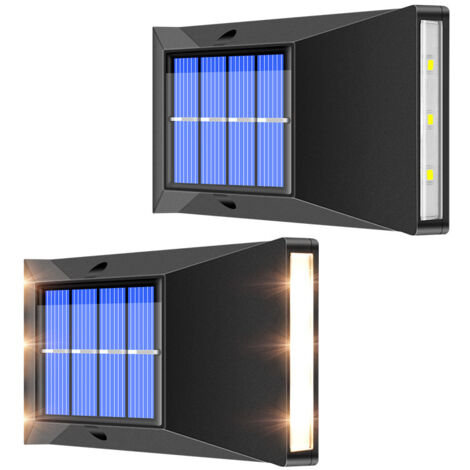 Lampe murale solaire à 6 LED avec éclairage multidirectionnel (haut, bas, gauche, droite) – Éclairage d’ambiance chaud 3000 K pour jardin, cour, clôture et extérieur – Idéal pour décoration extérieure (1/3)