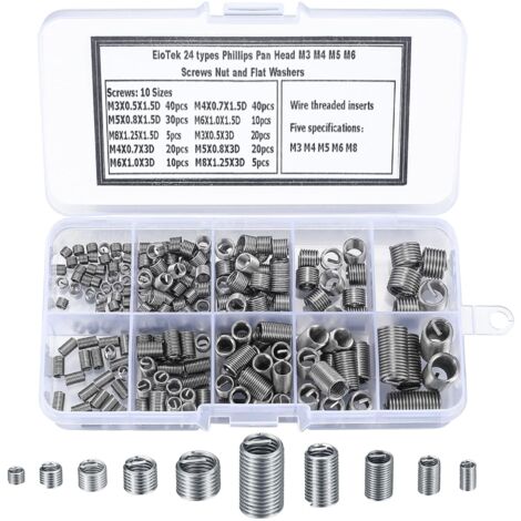 200 Pièces Inserts Filetés Auto-taraudeurs, Vis d'Insertion de Filetage en Acier Inoxydable, M3 M4 M5 M6 M8 Écrou d'Insertion de Filetage à Vis Auto-Taraudeuse pour Réparation Hélicoïdale (1/5)