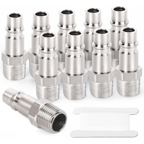 10 pièces 1/4 "filetage BSP mâle prise d'air en acier industriel, accessoires d'outils pneumatiques raccords à connexion rapide bouchons pneumatiques (1/5)