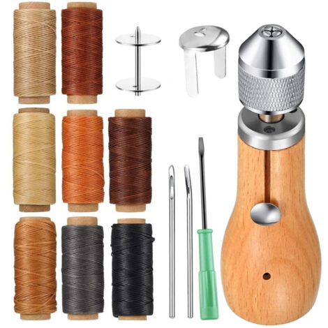 Kit de Couture pour Cuir, Polyvalent Aiguille Cuir Avec 8 faisceaux de fils, Ensemble d'outils de Couture à la Main,avec Fil Ciré, pour Coudre du Cuir et de la Toile
