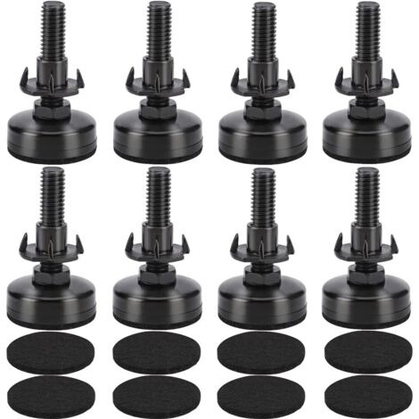 Uni-Fine M10 Lot de 8 pieds réglables pour meubles - Vis de réglage - Pieds de réglage avec écrou à enfoncer - Pour pieds de meubles en bois (1/5)