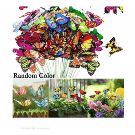 Lot de 100 papillons colorés de 25 cm pour décoration de jardin sur bâtonnets de papillons pour terrasse, pelouse, papillons (1/5)