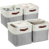 Lot de 4 bacs de rangement cubiques de 27,9 cm, bacs de rangement cubiques, paniers de rangement pour organiser une étagère, un placard, une chambre d'enfant, des jouets (gris et blanc)