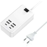 Chargeur USB C, chargeur USB 6 ports, 2 ports USB-C + 4 ports USB-A, chargeur multi-USB.