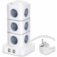 Tour Multiprise, 12 Prises Multiprise Electrique (2500W / 10A) avec 4 Ports USB, Multi Prises électriques Parafoudre Multiprise Verticale pour Maison Bureau, Rallonge 3M - RWMultiprise..dyk.Trywise