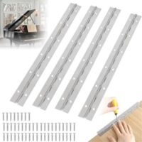 Charnière à barre de piano, Lot de 4 charnières de piano en acier inoxydable - Avec 48 vis - Pour pianos, portes d'armoire, armoires de bateau, 300 x 30 x 1,0 mm - Charnière de meubles