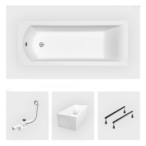 Vasca da bagno rettangolare - 140 x 70 cm - con rivestimento in polistirolo - piedini - piletta cromata - SHEA