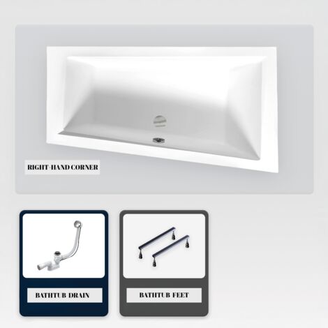 Vasca asimmetrica - 170 x 125 cm - Destra - senza Rivestimento - con Piedini - Scarico Cromato - INTIMA DUO