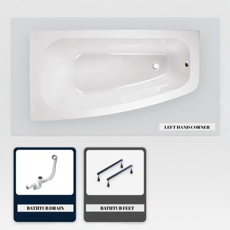 Vasca asimmetrica - 150 x 80 cm - Sinistra - senza Rivestimento - con Piedini - Scarico Cromato - LUNA