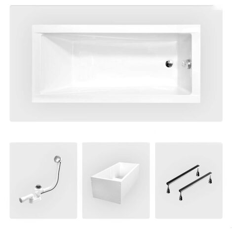 Vasca da bagno rettangolare - 170 x 70 cm - con rivestimento in polistirolo - piedini - piletta cromata - MODERN SLIM
