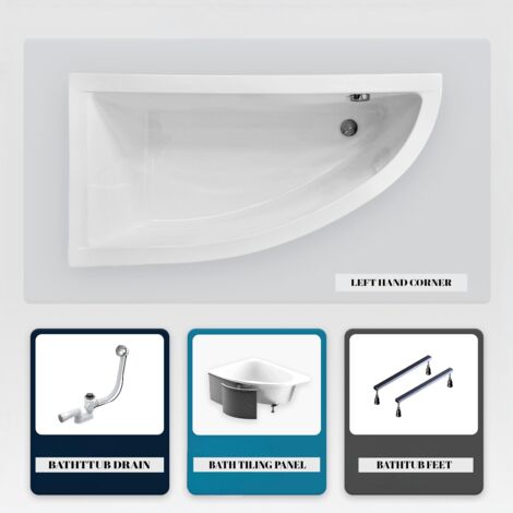 Vasca asimmetrica - 150 x 70 cm - Sinistra - con Rivestimento - Piedini - Scarico Cromato - PRAKTIKA