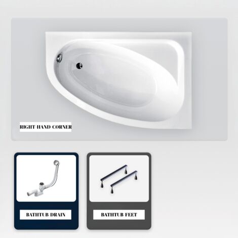 Vasca asimmetrica - 140 x 80 cm - Destra - senza Rivestimento - con Piedini - Scarico Cromato - CORNEA