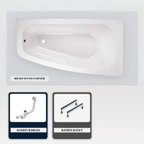 Vasca asimmetrica - 150 x 80 cm - Destra - senza Rivestimento - con Piedini - Scarico Cromato - LUNA