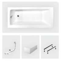 Vasca da bagno rettangolare - 170 x 75 cm - con grembiule bianco - gambe - scarico cromato - TALIA