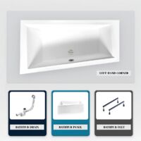 Vasca asimmetrica - 170 x 125 cm - Sinistra - con Pannello - Piedini - Scarico Cromato - INTIMA DUO
