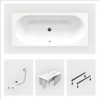 Vasca da bagno rettangolare - 160 x 75 cm - con mobile - piedini - piletta cromata - VITAE SLIM