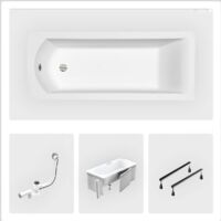 Vasca da bagno rettangolare - 140 x 70 cm - con rivestimento (4 cm) - Piedini - Piletta cromata - SHEA SLIM
